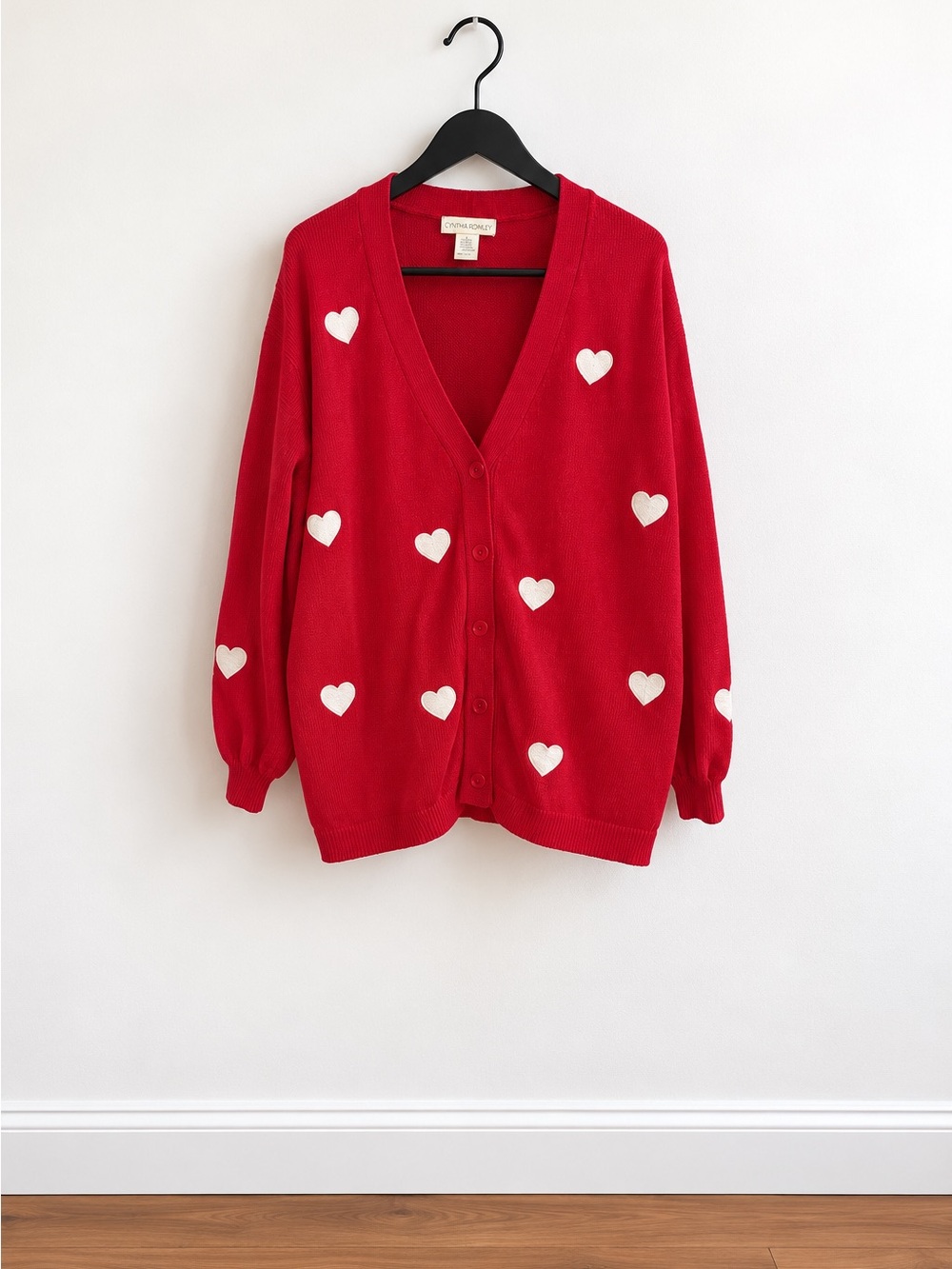 Red Heart-Print Cardigan Sweater - Women's